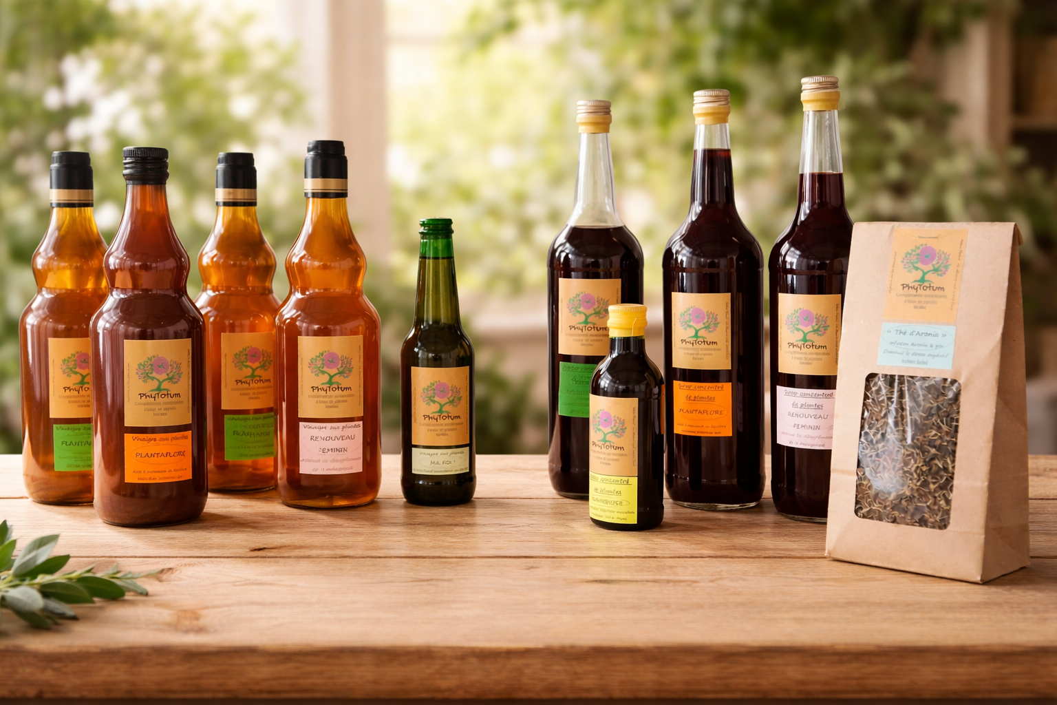 Flacons de sirop de plantes artisanaux